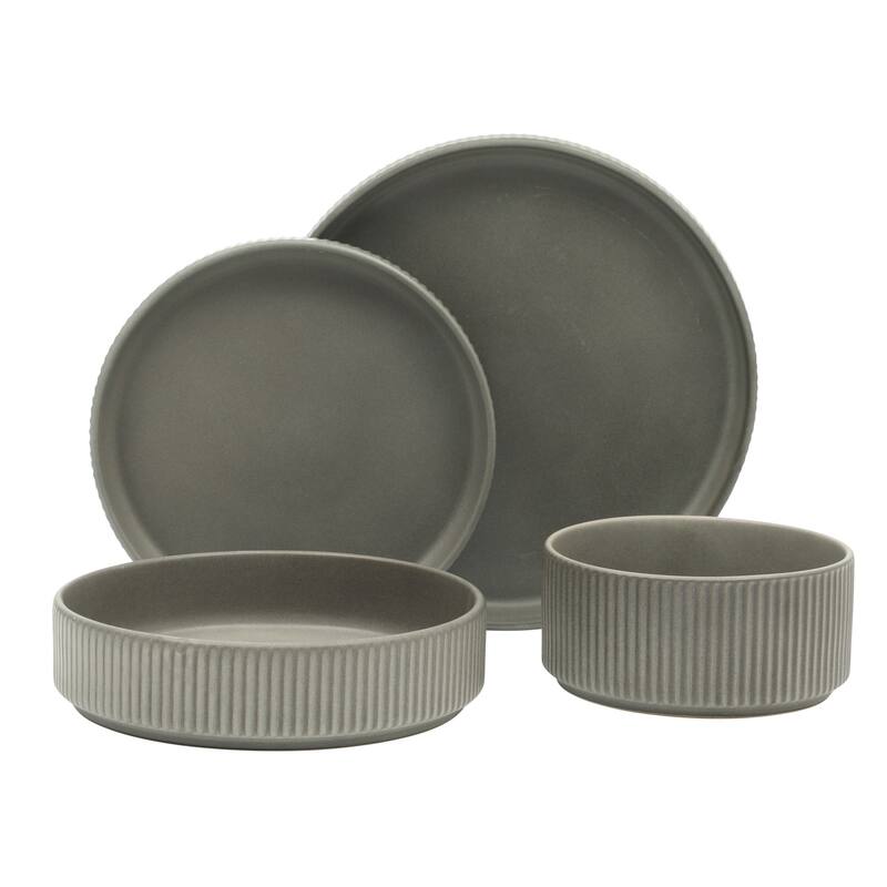 Gibson Elite Deerfield 16-Piece Stoneware Dinnerware Set - Stackable Plates and Bowls, Reactive Glaze Finish, Service for 4
