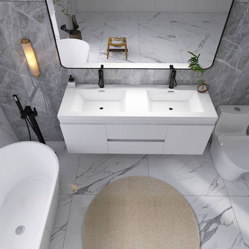 Floating Bathroom Vanity with Integrated Resin Top