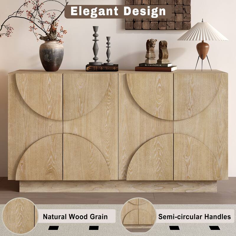 4-Door Large Storage Sideboard, Wood Sideboard Cabinet With Semi-Circular Handles And Adjustable Shelves