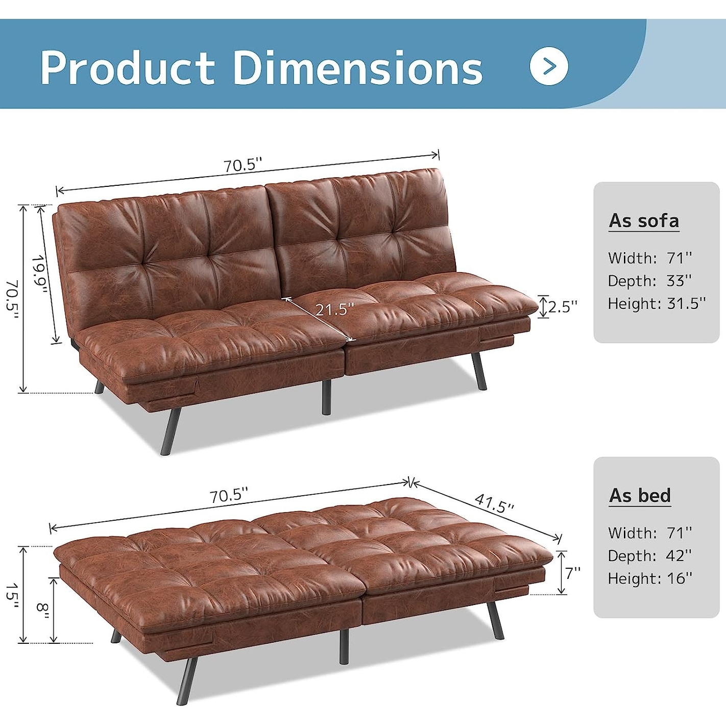 Futon Sofa Bed Memory Foam Foldable Couch Convertible Loveseat