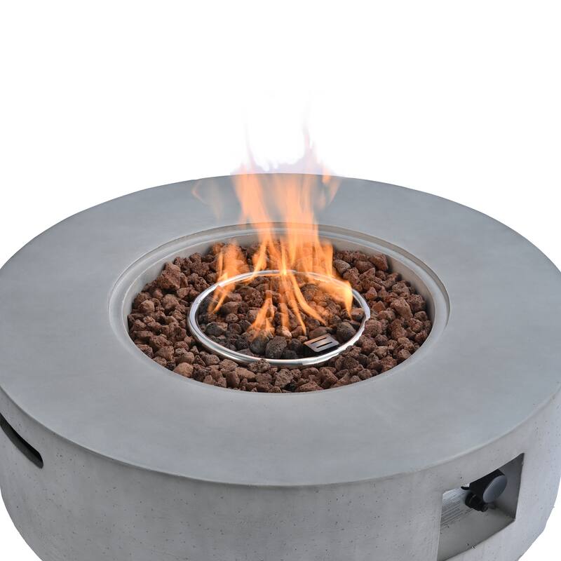 38.2" Round Outdoor Propane Fire Pit, Outside Fire Pit Table with 50000 BTU, Steel Burner, Lava Rocks, Waterproof Cover