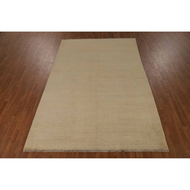 Modern Gabbeh Oriental Area Rug Handmade Beige Solid Wool Carpet - 6'5"x 9'8"