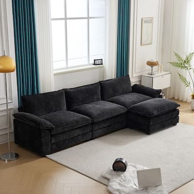 Double Layer Cushion Cloud Couch, Moludar Sofa With Reversible Ottoman For Living Room