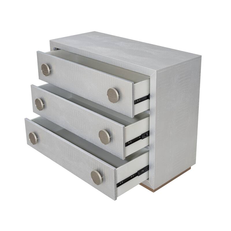 Stylish Console Cabinet with Faux Crocodile Skin Finish and Multiple Storage Options