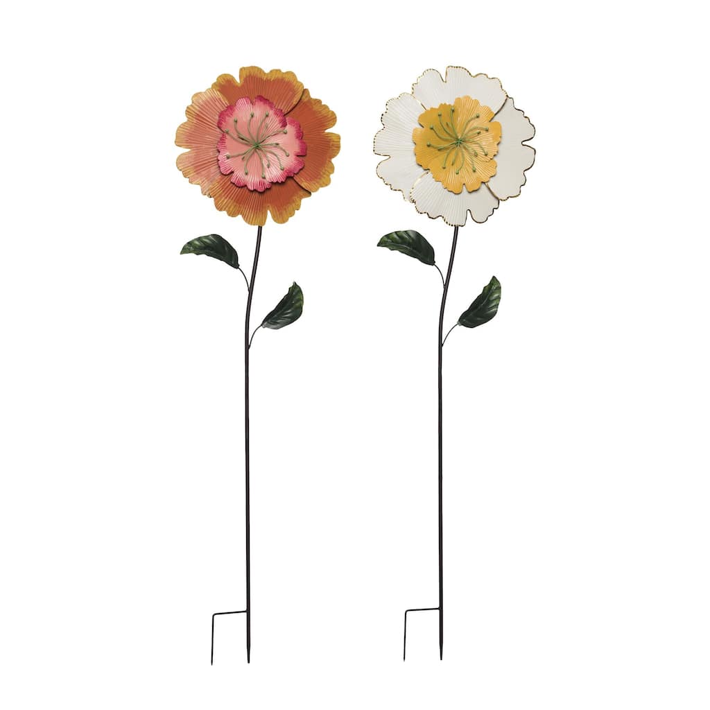 Transpac Metal Full Bloom Flower Y/S Set of 2 Spring Home Decorations - Multicolor