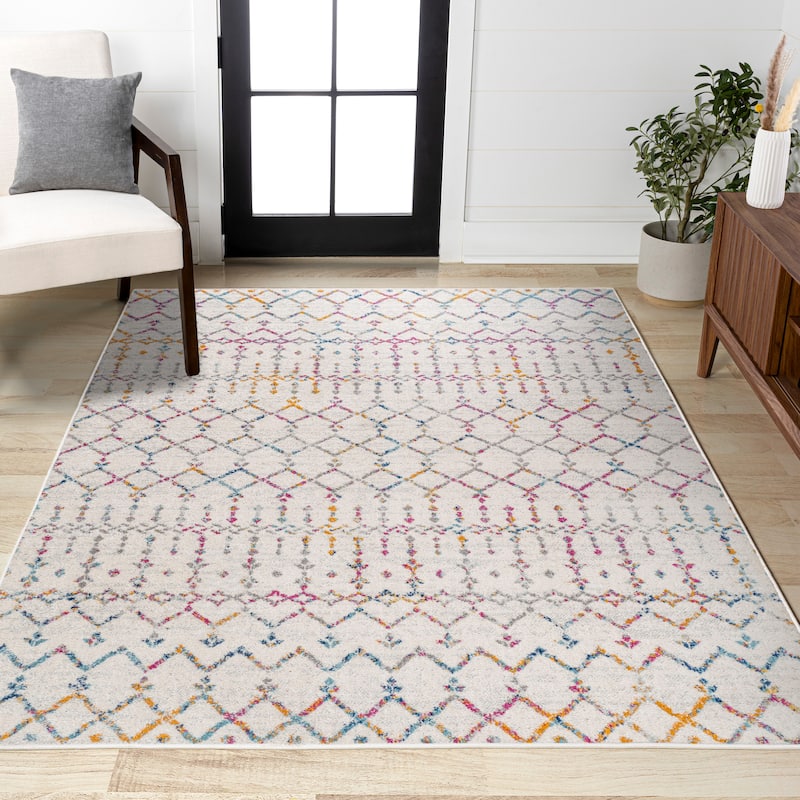 JONATHAN Y Modern HYPE Boho Vintage Diamond Area Rug - 5 X 8 - Ivory/Multi