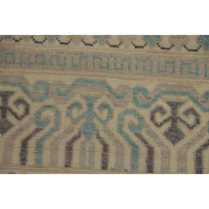 Hand Knotted Oriental 100% Wool Carpet Transitional All-Over Greys & Charcoal Oushak Area Rug - 9' 10'' X 7' 9''