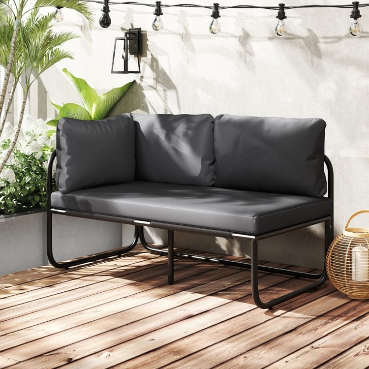 Grey-Black Metal Fabric Outdoor Loveseat with Cushions Patio Seating - 45.5" x 25.5" x 23.5"