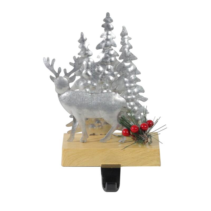 8.5" Silver Brown Metal Deer Trees Christmas Stocking Holder