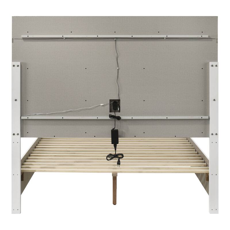 Furniture of America Andrea Modern White Platform Bed with Embedded LED Lighting