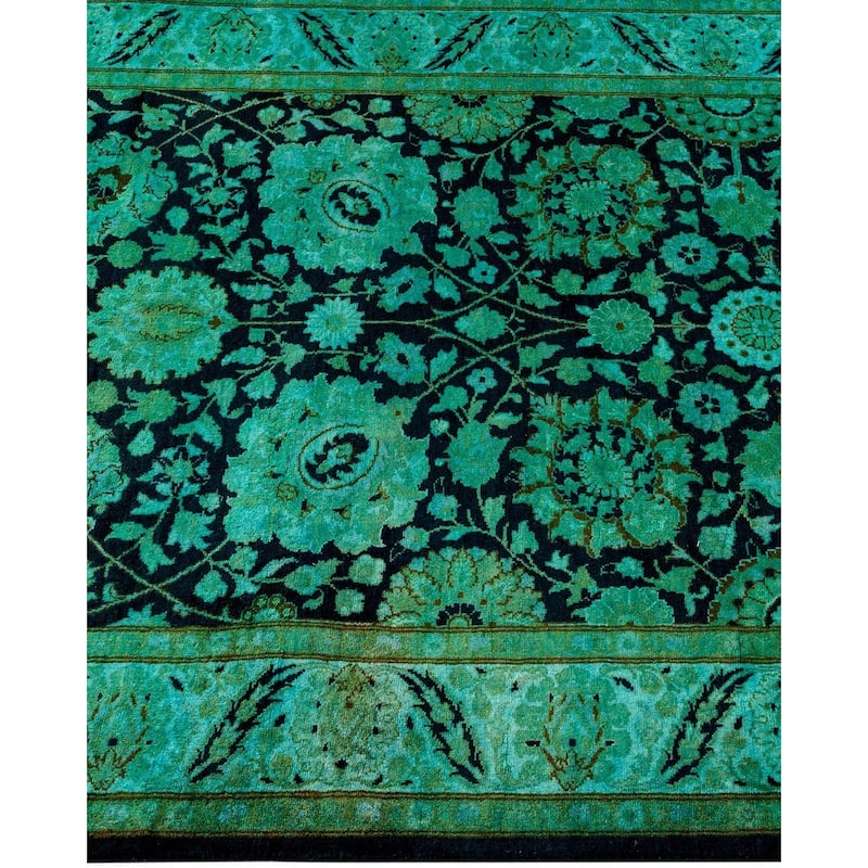 Overton Hand Knotted Wool Vintage Inspired Modern Contemporary Overdyed Green Area Rug - 3' 2" x 12' 0"