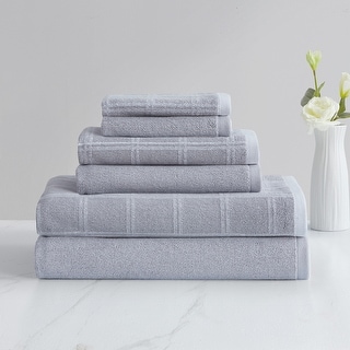 VCNY Home Sasha Grey Plaid Cotton Dobby Bath Towel Collection Bed VCNY Home Sasha Grey Plaid Cotton Dobby Bath Towel Collection Bed