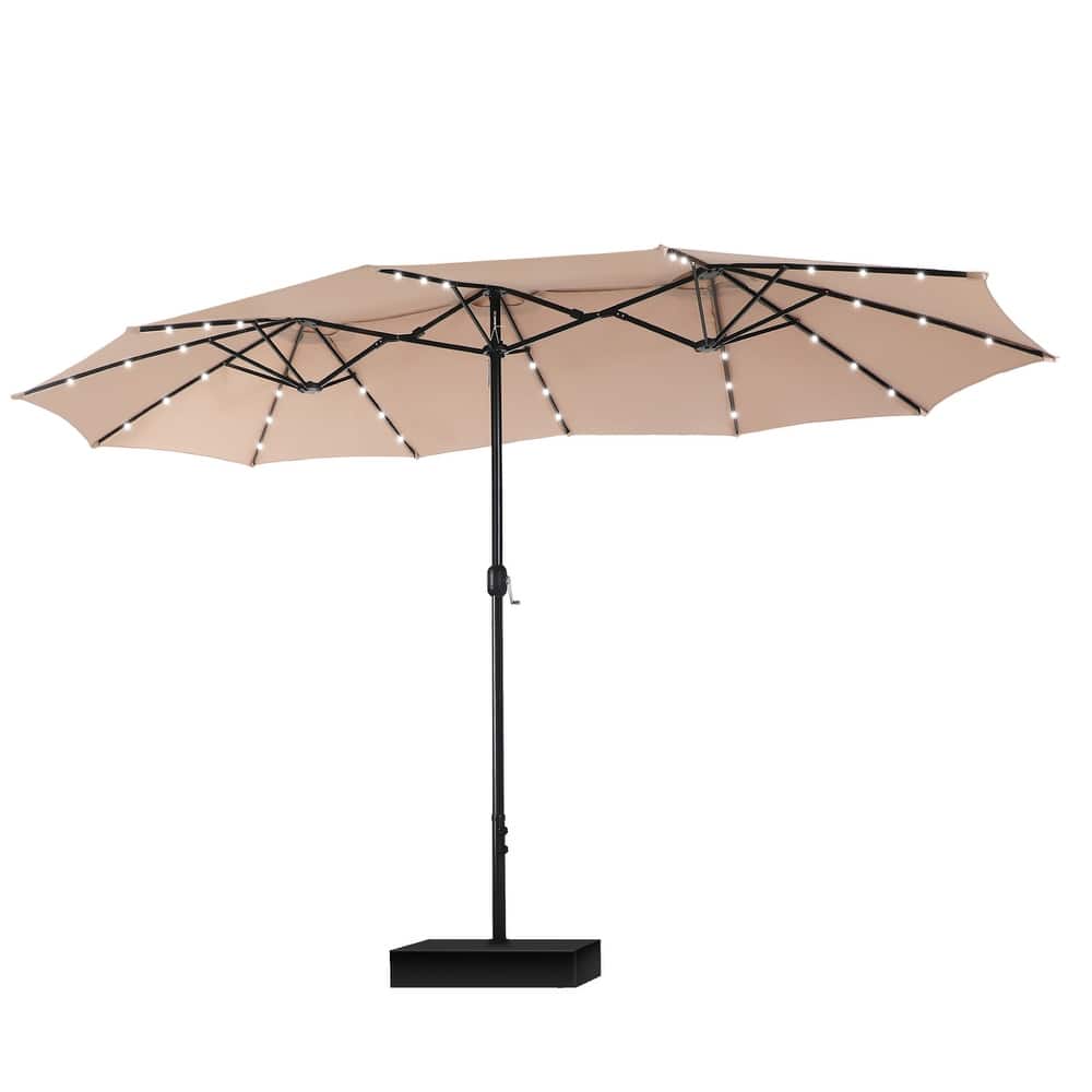 15ft Patio Umbrella Double-Sided Outdoor Extra Large Crank Lift Umbrella with Solar Led Lights and Base Included