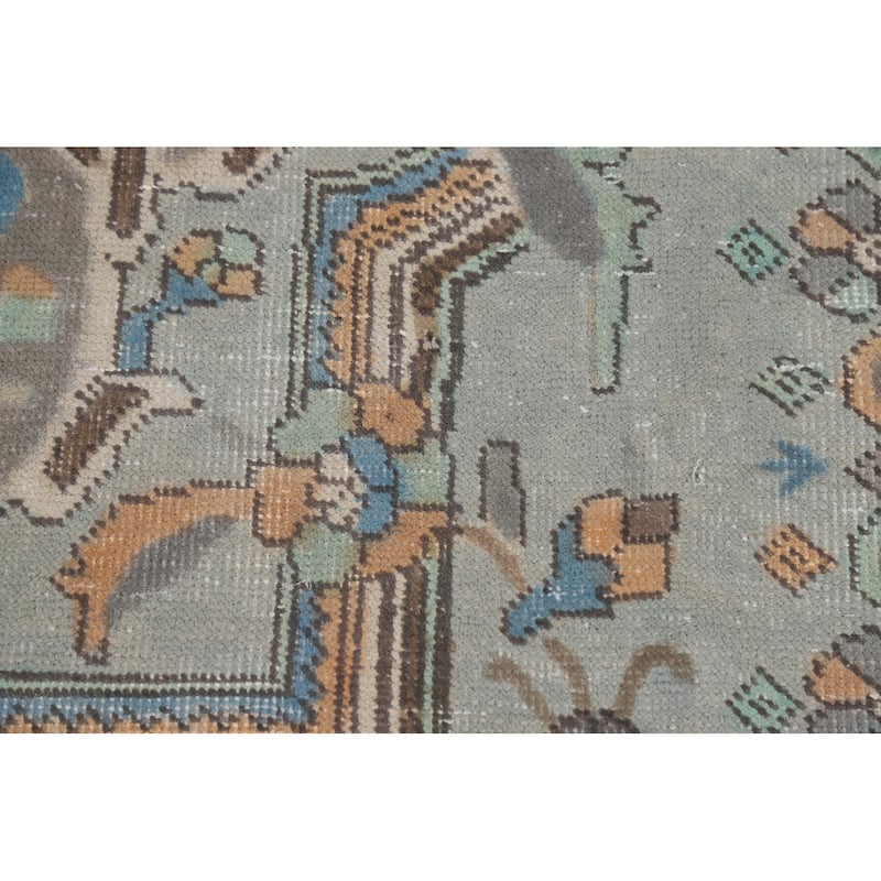Geometric Tabriz Persian Area Rug Hand-Knotted Blue Wool Carpet - 8'2"x 11'4"