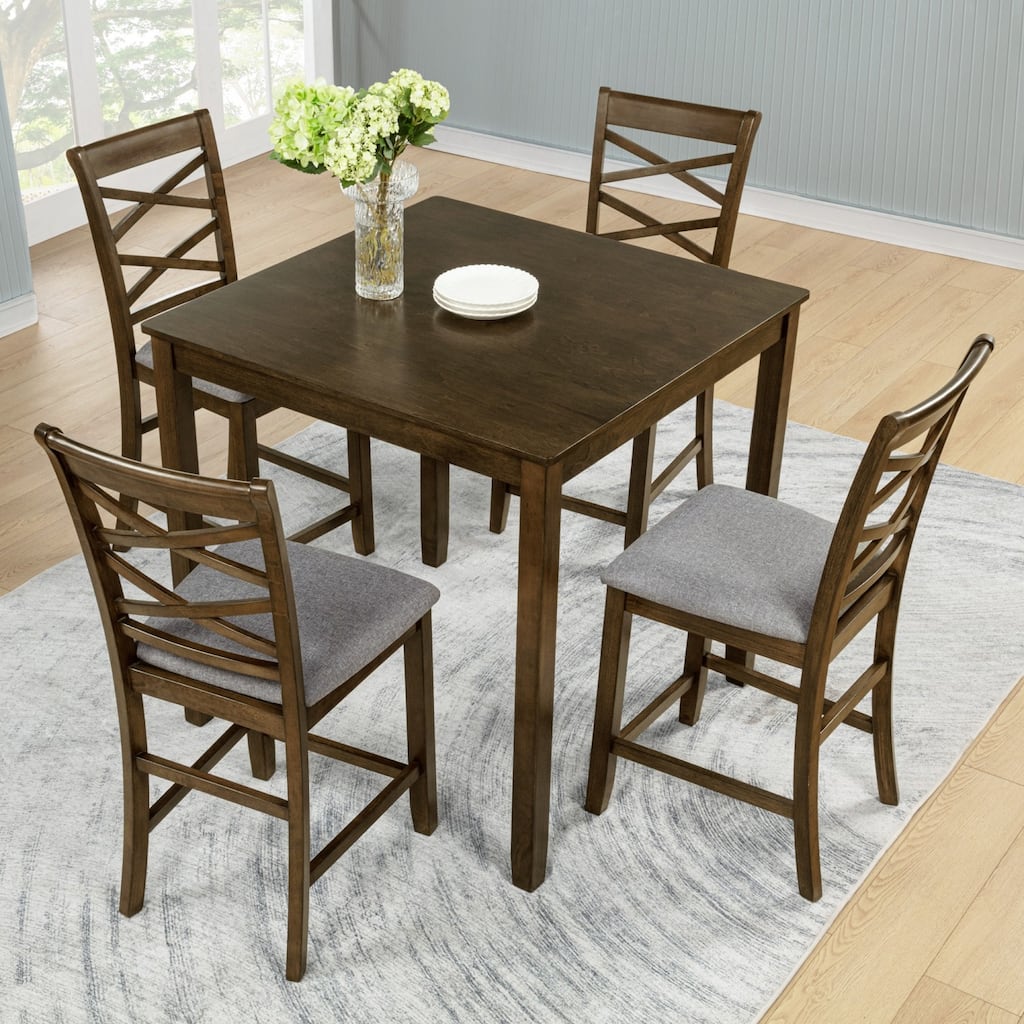 5-Piece Dining Set, 34.5" Wooden Counter Height Dining Table with 4 Chairs