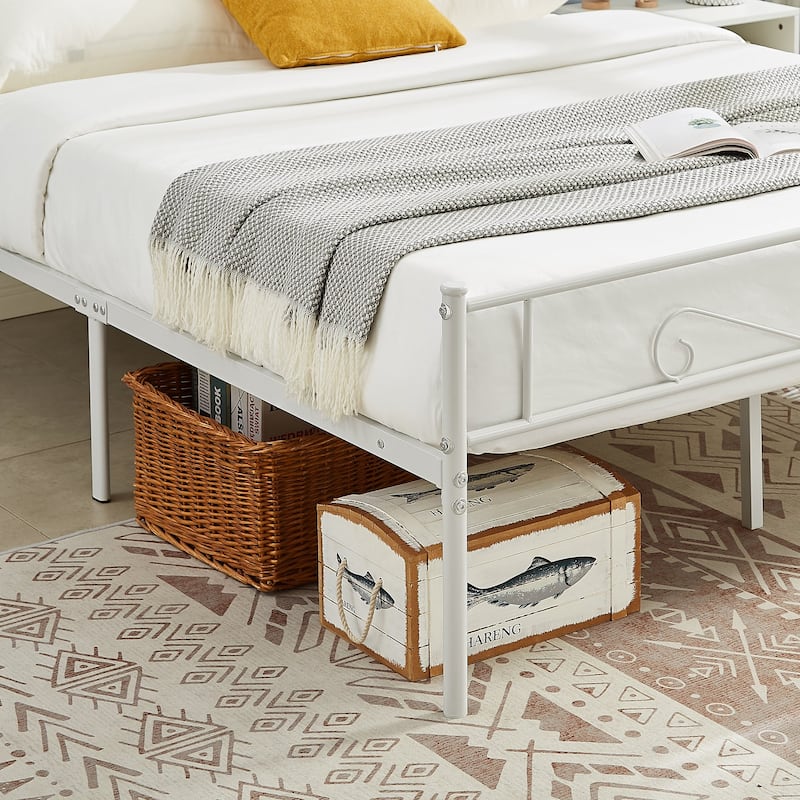 Javlergo Victorian Style Modern Metal Platform Bed Frame with Headboard and Footboard No Box Spring Needed