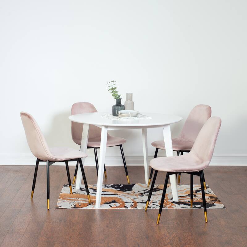 Roundhill Furniture Lassan Contemporary 5-Piece Dining Set, White Round Table and 4 Chairs