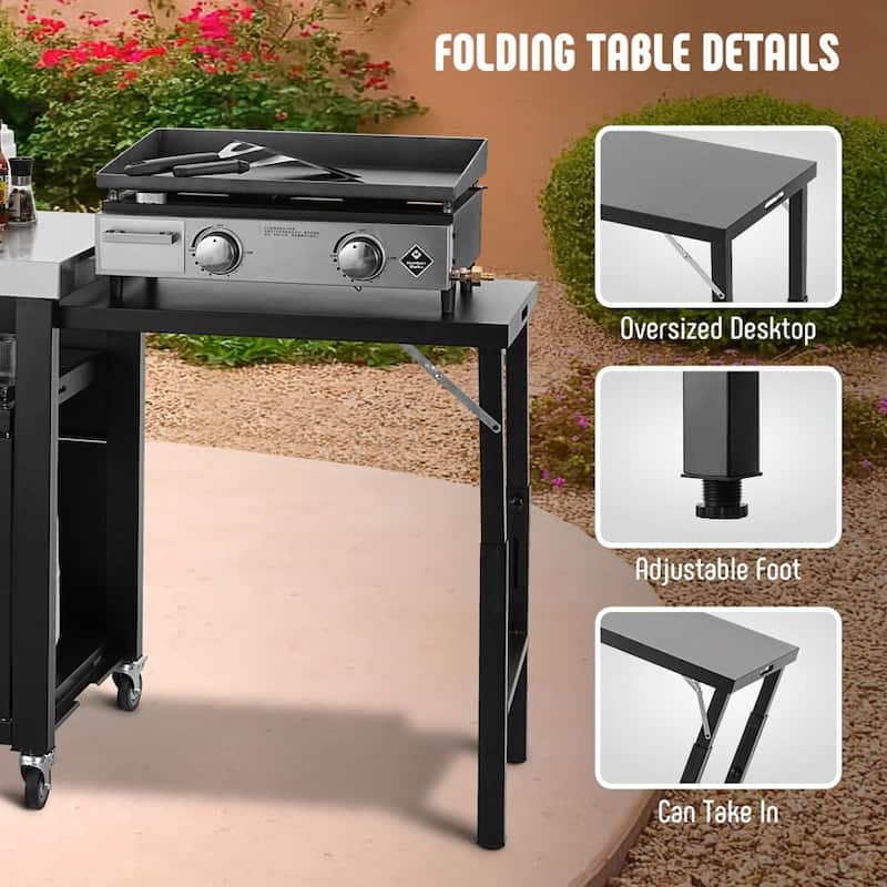 Feasto Grill Table, Outdoor Kitchen Island With 2 Foldable Side Tables, Stainless Steel Top For Outdoor Kitchen Cabinets
