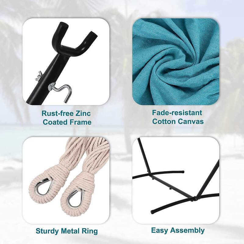 Double Cotton Hammock with Space Saving Steel Stand