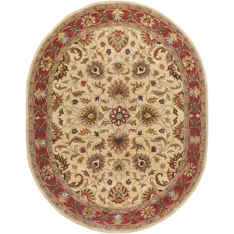 Livabliss Caesar Updated Traditional Border Area Rug. - 8' x 10' - Ivory/Red - Oval
