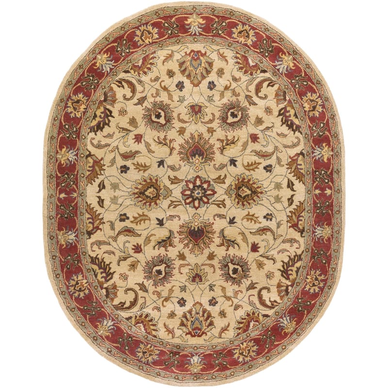 Livabliss Caesar Updated Traditional Border Area Rug. - 8' x 10' Oval - Ivory/Red