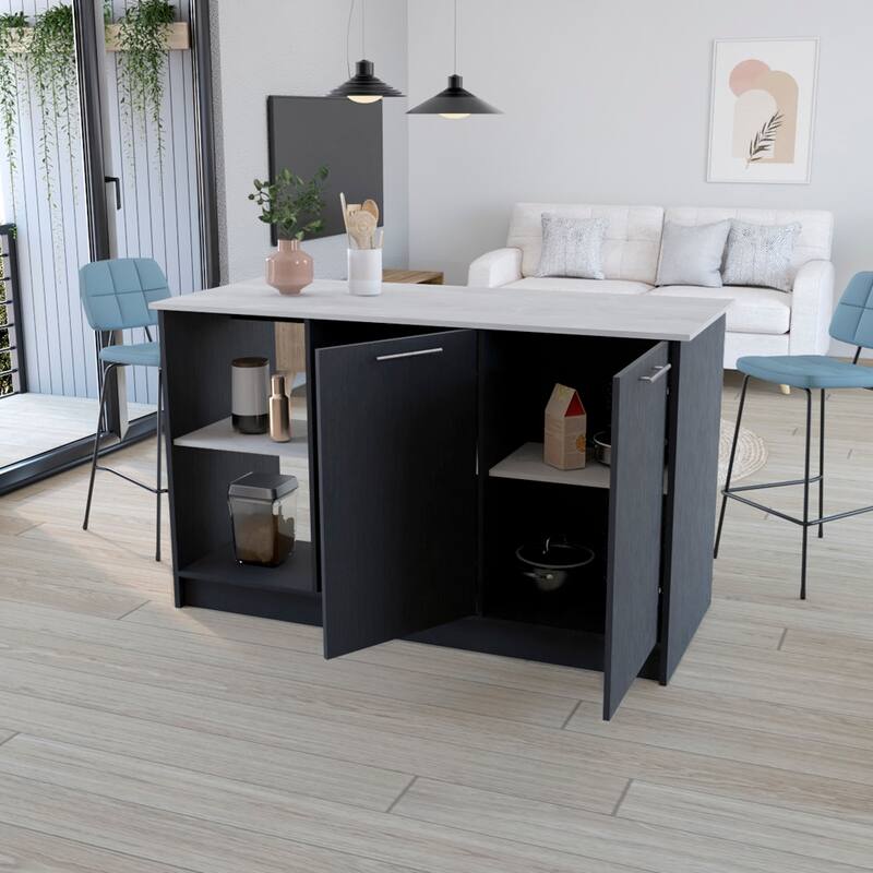 Multi-Functional Kitchen Island with Generous Workspace, Open Shelving, and Enclosed Storage Cabinet for Organized Cooking