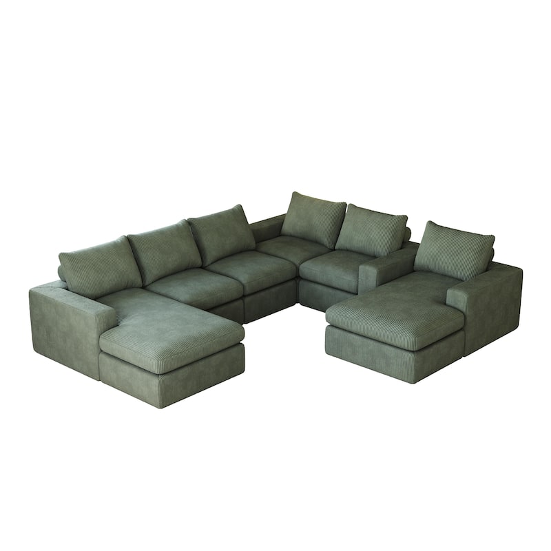 99" Corduroy L-Shaped Sectional Sofa with Chaise Lounge, 3 Pillows and No Assembly Required