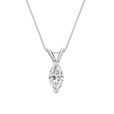 Auriya 14-karat Gold 0.75ctw Marquise Solitaire Lab Grown Diamond Necklace V-End Prong (H-I VS) - 0.75