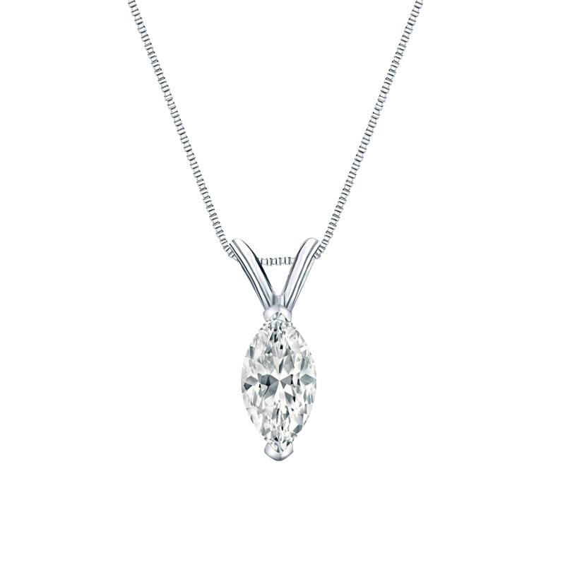 Auriya Platinum 0.75ctw Marquise Solitaire Lab Grown Diamond Necklace V-End Prong (D-E VVS) - 0.75 - White - White - 18 Inch - 0.75