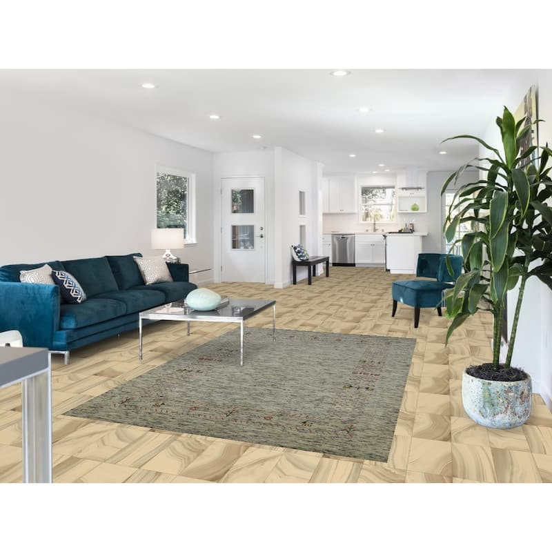 Hand Knotted Oriental 100% Wool Carpet Tribal Animal Pictorial Green Gabbeh Area Rug - 7' 7'' X 5' 3''