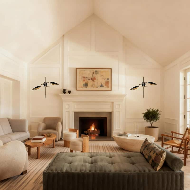 2-Light Modern Black Gold Large Wall Sconces Metal Bathroom Vanity Lights - 30.5" L x 6.5" W x 23.5" H