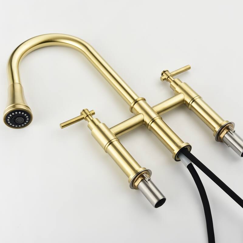 Modern 2-Handle Stainless Steel Pull-Down Kitchen Faucet with 3-Hole Installation, 3-Function Sprayer