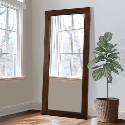 Full Length Rectangular Solid Wood Framed Wall Mirror in Walnut - 71"x31"