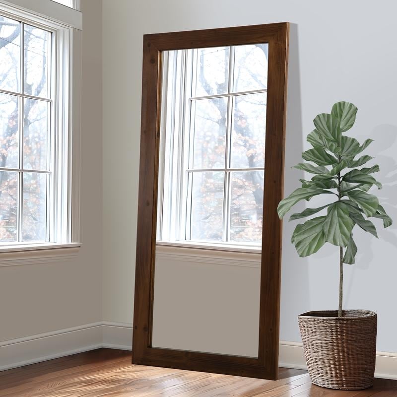Full Length Rectangular Solid Wood Framed Wall Mirror in Walnut - 71"x31"
