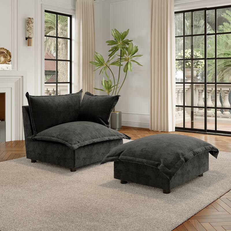 Modern Cloud Chaise Longue Accent Chair with Ottoman set