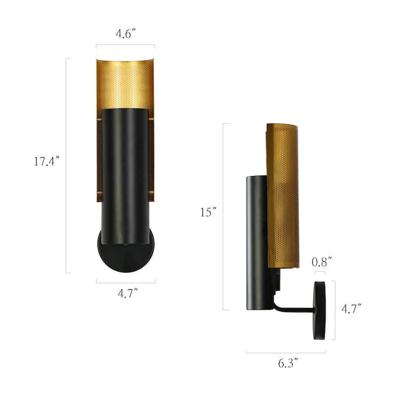Modern Farmhouse Metal Cylinder Reversible Black Gold Bathroom Sconce for Foyer - L15"*W4.6"