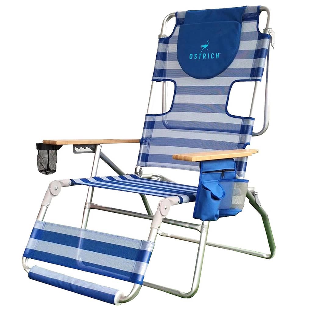 Ostrich Altitude 3N1 High Back Outdoor Beach Lounge Chair with Footrest, Stripe - N/A