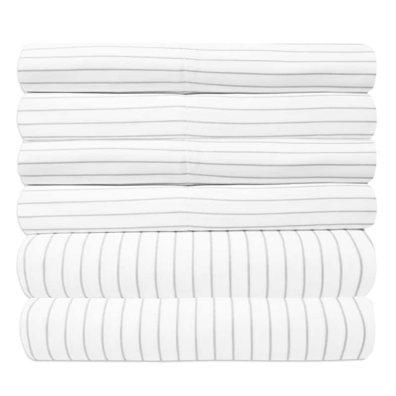 Sweet Home Collection 6 Piece Window Pane Printed Sheet Set, Deluxe Ultra Soft 1500 Series, Double Brushed Microfiber. - Twin - Pinstripe White