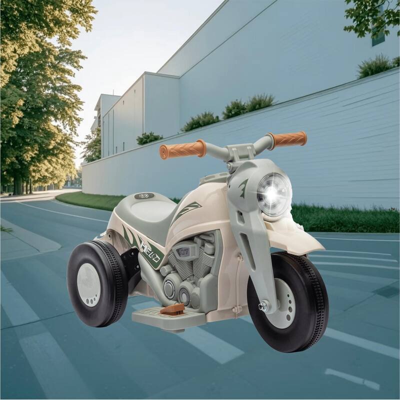 Electric Kids Motorcycle, 6V Bubble Ride-on with LED Lights, 3 Wheeled, Music, and Forward Reverse Function for Toddlers - Cream White