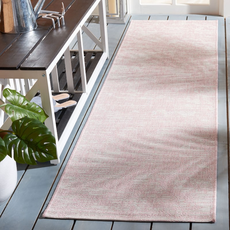 SAFAVIEH Courtyard Simcha Abstract Indoor/ Outdoor Waterproof Patio Backyard Rug - 2'3" x 8' Runner - Pink/Ivory