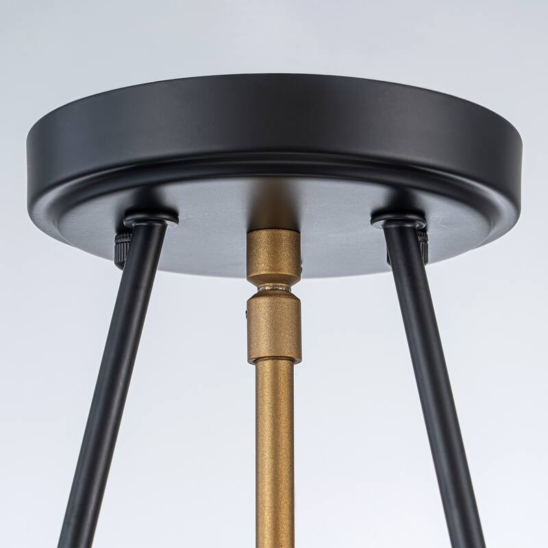 3-Light Industrial-style Black Lantern Glass Semi Flush Mount