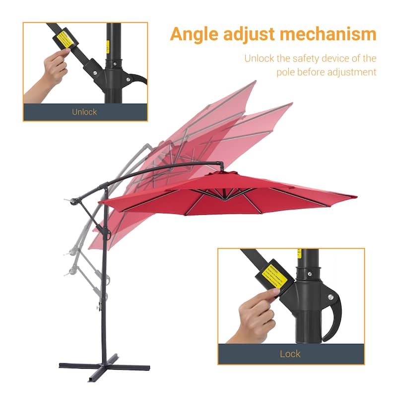 BONOSUKI 10ft Patio Offset Umbrella,w/Crossed Base Cantilever Umbrella