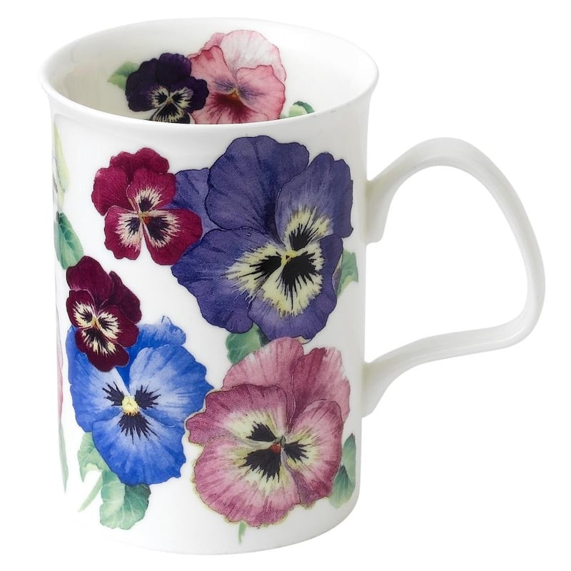 Roy Kirkham Lancaster Mug - Pansy, Set of 6, Bone China Ceramic, Made in England