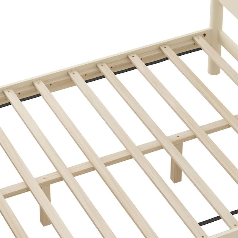 Queen Size Wood Platform Bed Frame with Headboard and Wooden Slat Support