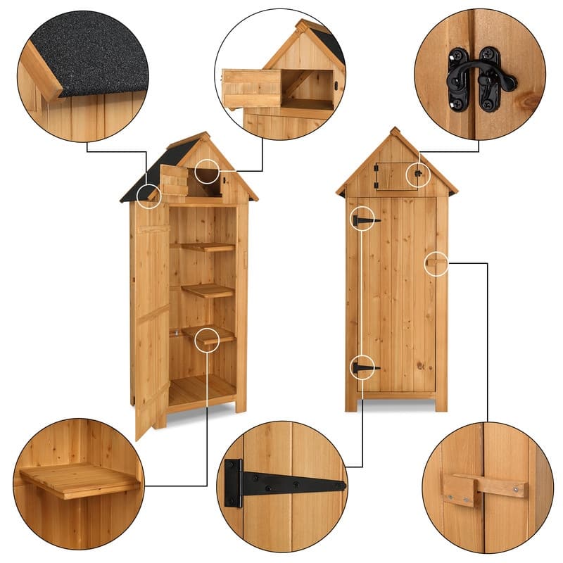 Fir Wood Garden Shed Outdoor Wooden Storage Cabinet with Single Door & Lockers