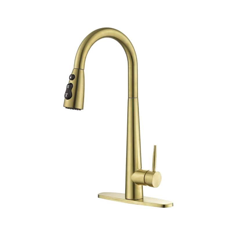 Single Handle Stainless Steel Kitchen Sink Faucet with Pull Down Sprayer - Brushed Gold