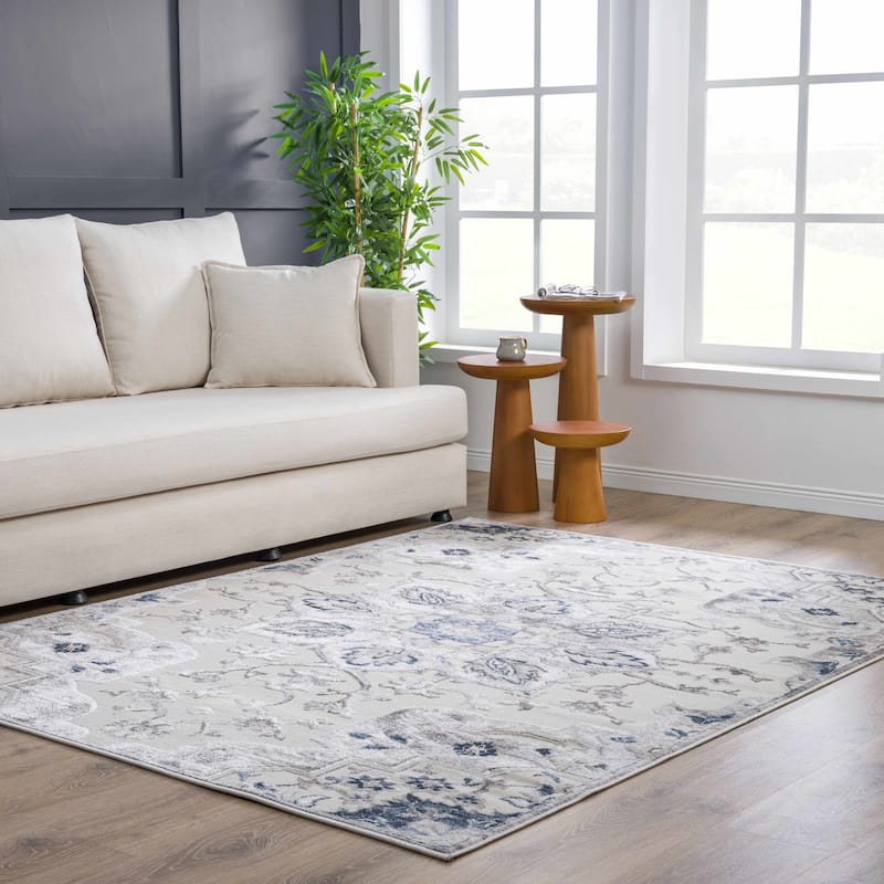 Hauteloom Calum Living Room, Bedroom Area Rug - Farmhouse - High Pile - Pink,Gray - 7'9" x 9'6"