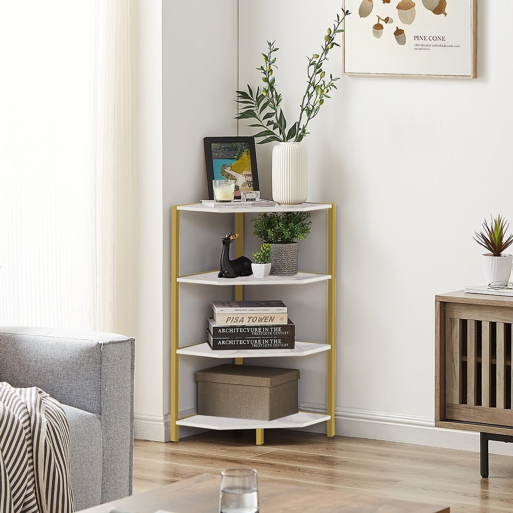 VECELO 4-Tier Triangle Corner Bookshelf & End Table 31" Multi-Functional Living Room Storage shelf