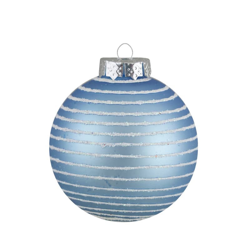 12ct Light Blue Glitter Textured Glass Christmas Ball Ornaments 1.75"