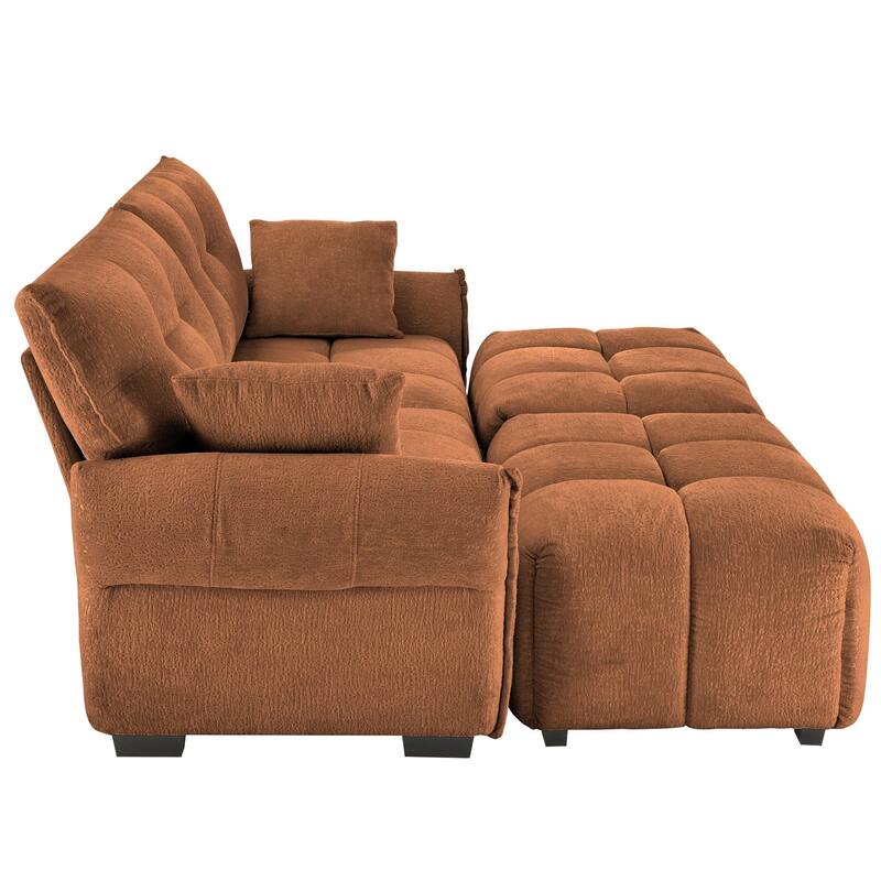 78.7" Chenille 2-Seater Sofa Set with 2 Ottomans and Throw Pillows, Plush Deep Seating Design